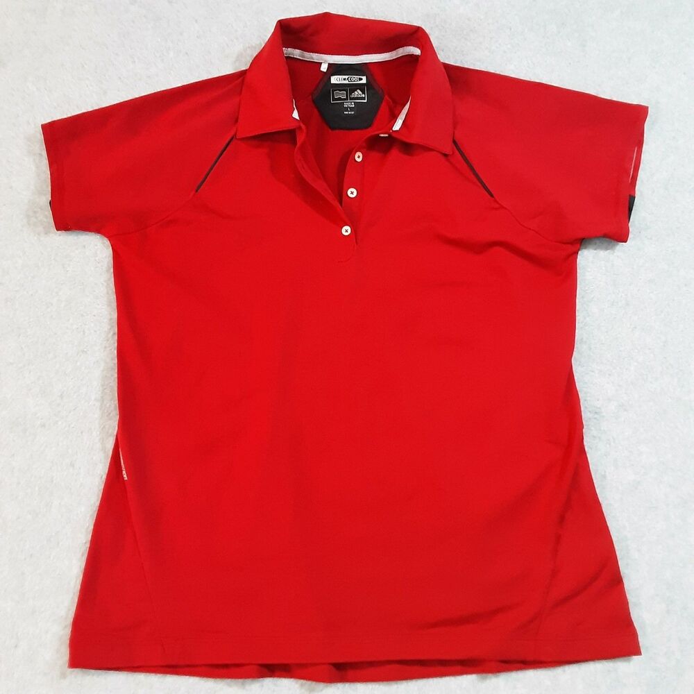 Adidas ClimaCool Red Polo Shirt Women's L Y2K 2000s Sportswear